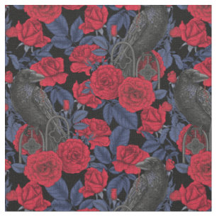 Raven's secret. Dark and moody gothic illustration Fabric