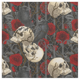 Raven's secret. Dark and moody gothic illustration Fabric