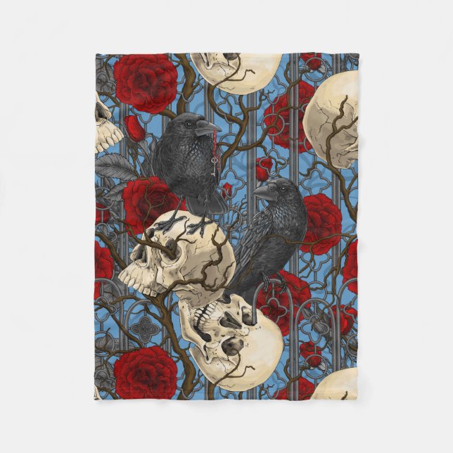 Raven's secret. Dark and moody gothic illustration Fleece Blanket (Front)