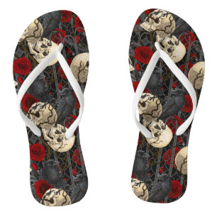 Raven's secret. Dark and moody gothic illustration Flip Flops