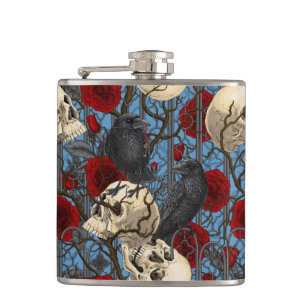 Raven's secret. Dark and moody gothic illustration Hip Flask