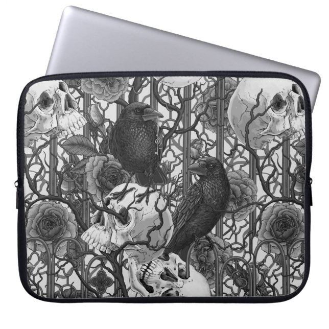 Raven's secret. Dark and moody gothic illustration Laptop Sleeve (Front)