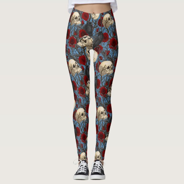 Raven's secret. Dark and moody gothic illustration Leggings (Front)