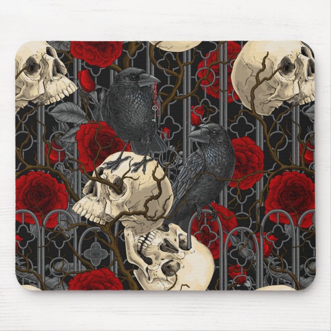 Raven's secret. Dark and moody gothic illustration Mouse Mat (Front)
