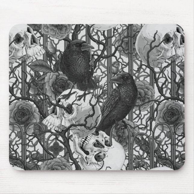 Raven's secret. Dark and moody gothic illustration Mouse Mat (Front)