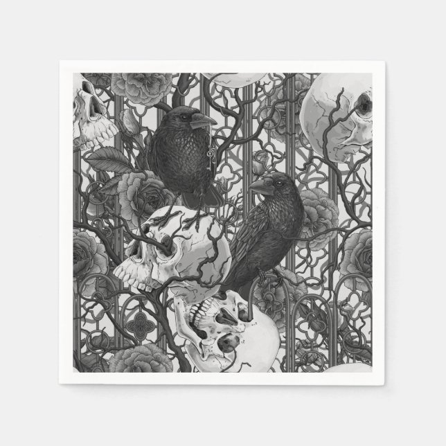 Raven's secret. Dark and moody gothic illustration Napkin (Front)