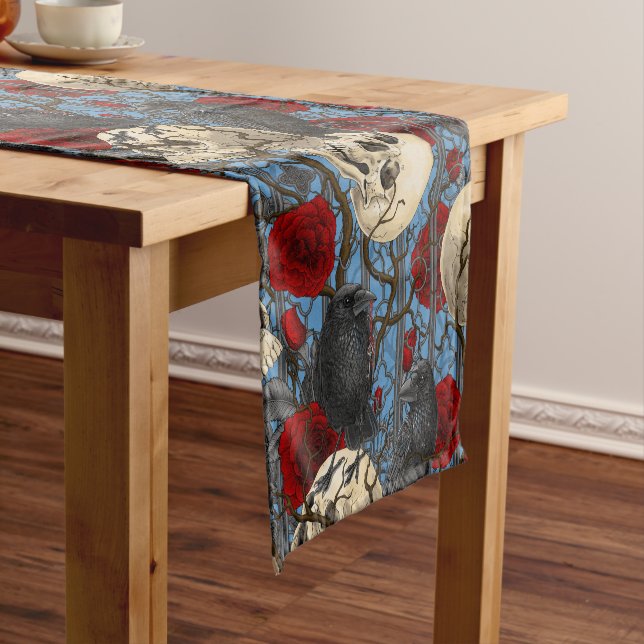 Raven's secret. Dark and moody gothic illustration Short Table Runner (In Situ)