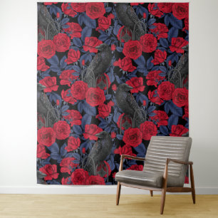Raven's secret. Dark and moody gothic illustration Tapestry