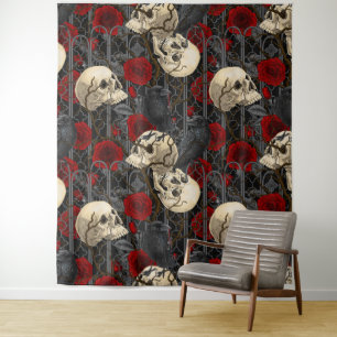 Raven's secret. Dark and moody gothic illustration Tapestry