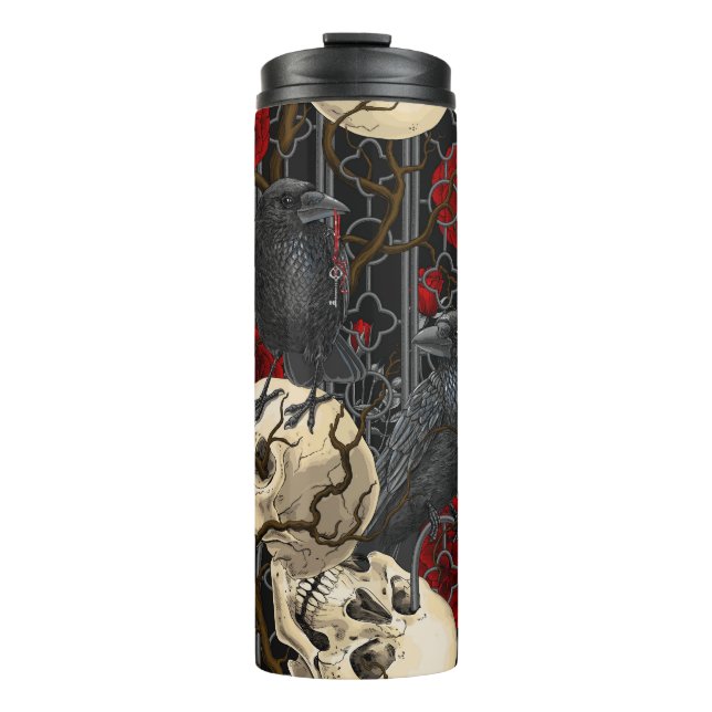 Raven's secret. Dark and moody gothic illustration Thermal Tumbler (Front)