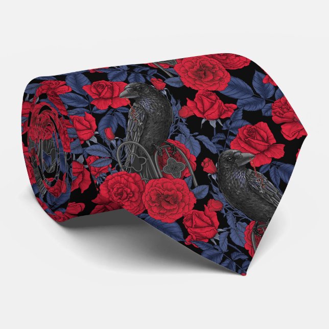 Raven's secret. Dark and moody gothic illustration Tie (Rolled)