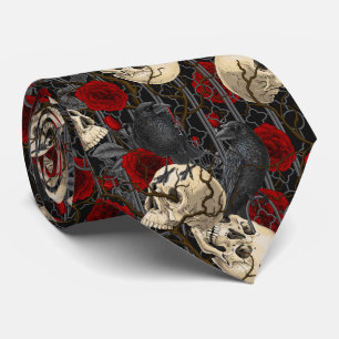 Raven's secret. Dark and moody gothic illustration Tie