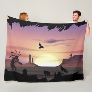 Ravens Wolves Animals Kokopelli Southwest Fleece Blanket