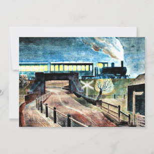 Ravilious art, Train Going over Bridge at Night Card