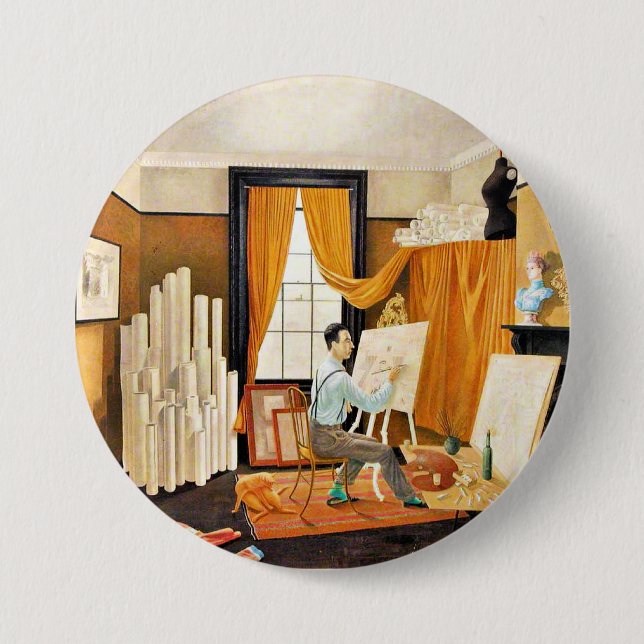 Ravilious - Edward Bawden Working in His Studio 7.5 Cm Round Badge (Front)