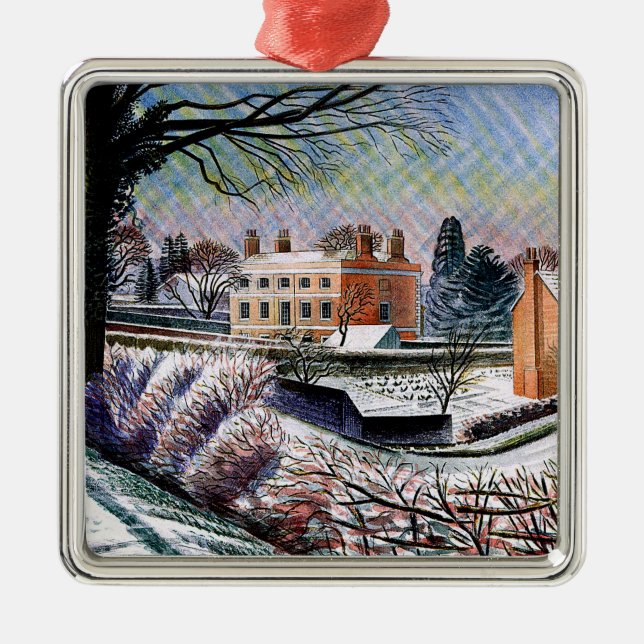 Ravilious - Vicarage in Winter Metal Tree Decoration (Front)