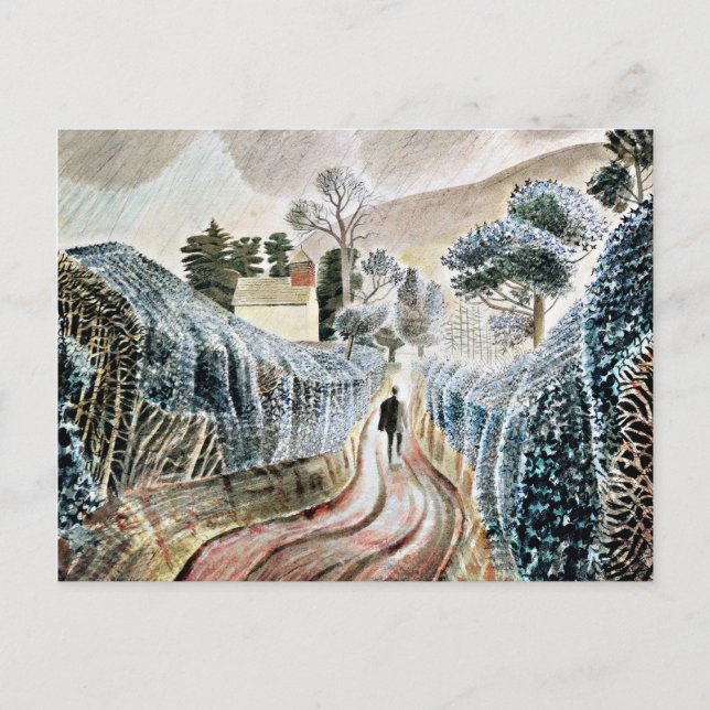Ravilious - Wet Afternoon, Church of St. Mary Postcard (Front)