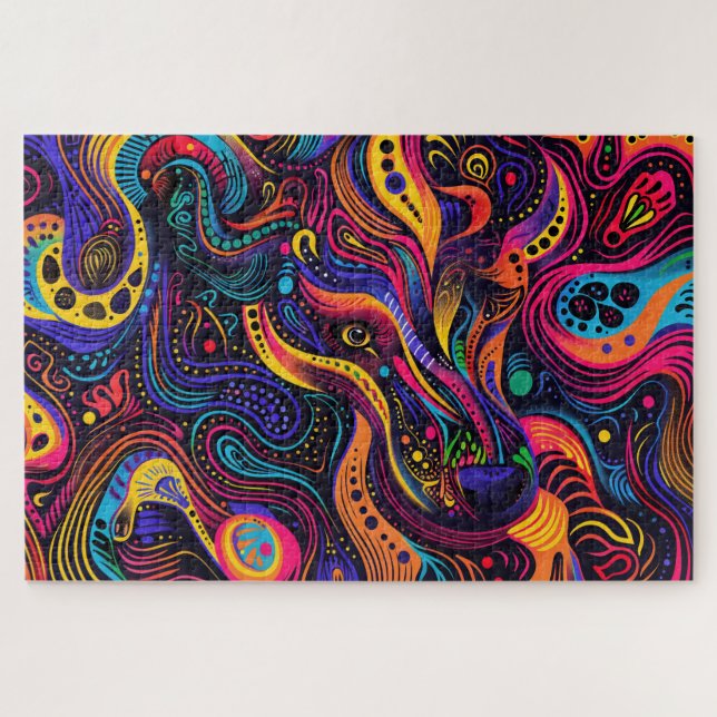 Raving Colors and Abstract Dog Portrait Jigsaw Puzzle (Horizontal)