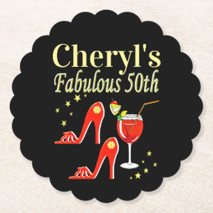 RAVISHING RED 50TH BIRTHDAY DIVA DESIGN PAPER COASTER