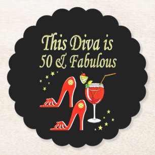 RAVISHING RED MARTINI AND HEELS 50TH BIRTHDAY PAPER COASTER
