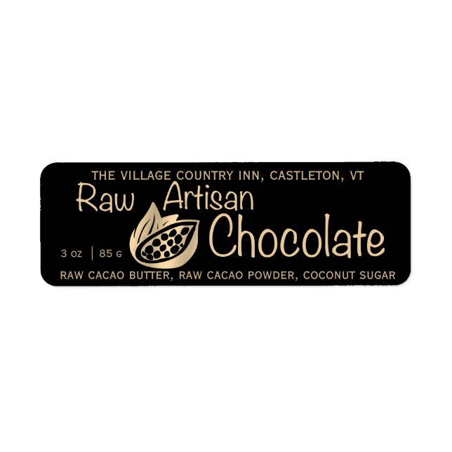 Raw Artisan Chocolate Gold on Black Product Label (Front)