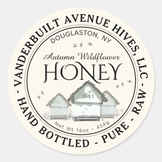 Raw Autumn Wildflower Honey Hives Little Bees Classic Round Sticker (Front)