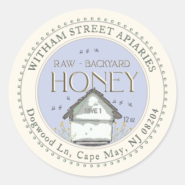 Raw Backyard Honey Hives with Bees Label  (Front)