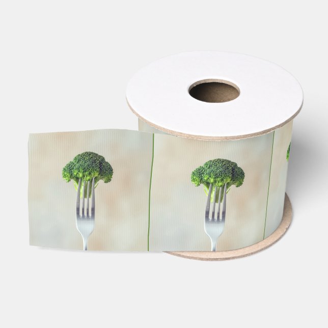 Raw Broccoli Floret On a Fork Grosgrain Ribbon (Spool)