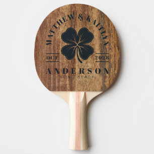 Raw Cedar Wood Irish Lucky Clover Wedding Crest Ping Pong Paddle