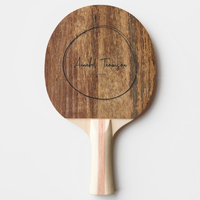 Raw Cedar Wood Name in Drawn Circle  Ping Pong Paddle (Front)