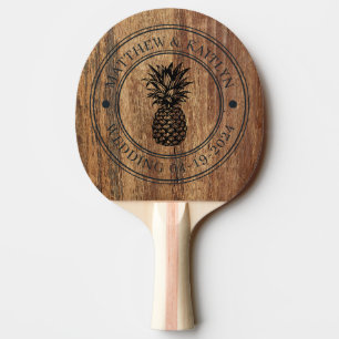 Raw Cedar Wood Pineapple Wedding Crest & Names Ping Pong Paddle