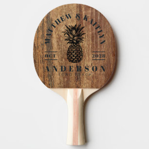Raw Cedar Wood Tropical Pineapple Wedding Crest Ping Pong Paddle