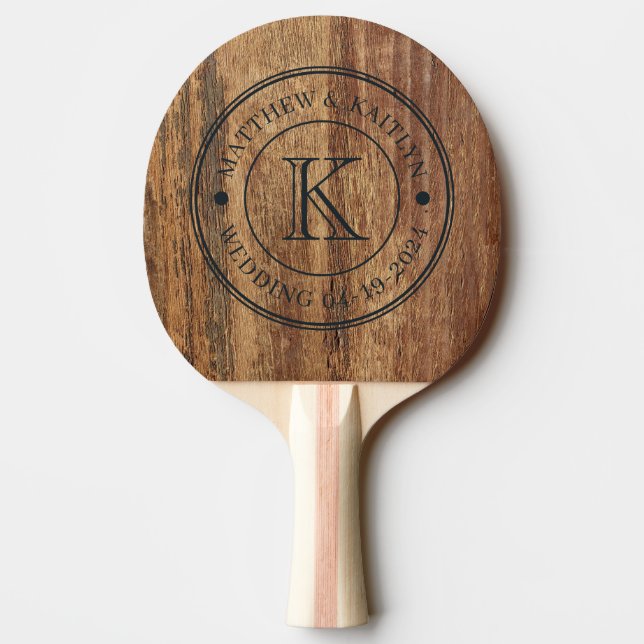 Raw Cedar Wood Wedding Monogram Ping Pong Paddle (Back)