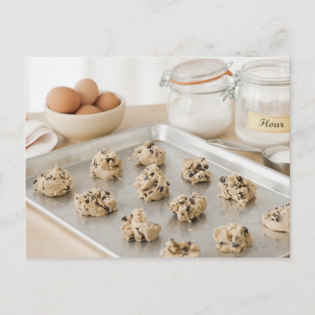 Raw cookies on baking tray postcard (Front)