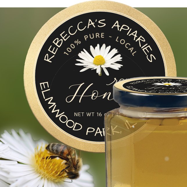 Raw Honey Black Daisy Gold Grunge Border Classic Round Sticker (Creator Uploaded)