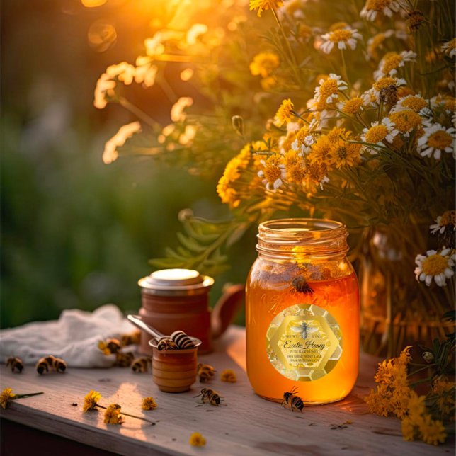 Raw Honey Jar Honeybee Honeycomb Bee Apiary Golden Classic Round Sticker (Raw Honey Jar Honeybee Honeycomb Bee Apiary Golden Classic Round Sticker)