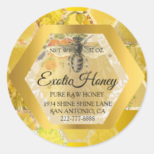 Raw Honey Jar Honeybee Honeycomb Bee Apiary Golden Classic Round Sticker