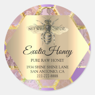 Raw Honey Jar Honeybee Honeycomb Bee Apiary Purple Classic Round Sticker