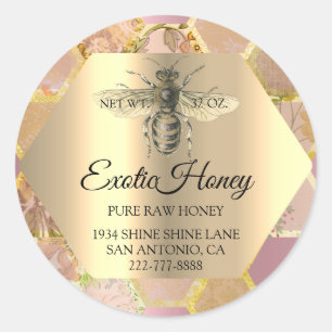 Raw Honey Jar Honeybee Honeycomb Bee Apiary Rose Classic Round Sticker