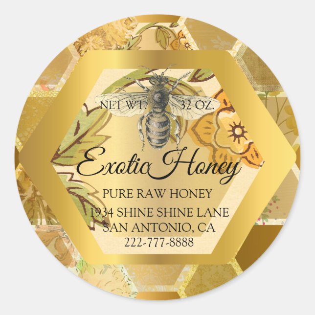 Raw Honey Jar Honeybee Honeycomb Bee Apiary VIP Classic Round Sticker (Front)