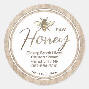 RAW HONEY Label Muslin Burlap Vintage Bee