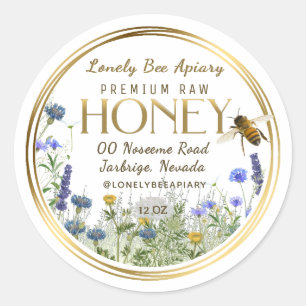 Raw Honey Wildflowers Flying Bee Gold Rings    Classic Round Sticker
