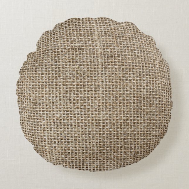 Raw Linen: Natural Textured Fabric. Round Cushion (Front)