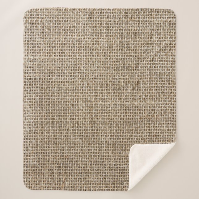 Raw Linen: Natural Textured Fabric. Sherpa Blanket (Front)
