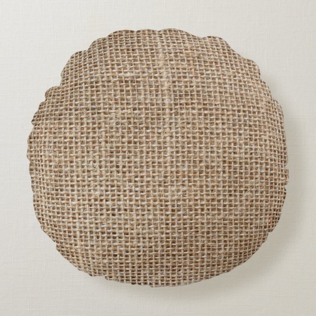 Raw linen texture round cushion (Front)