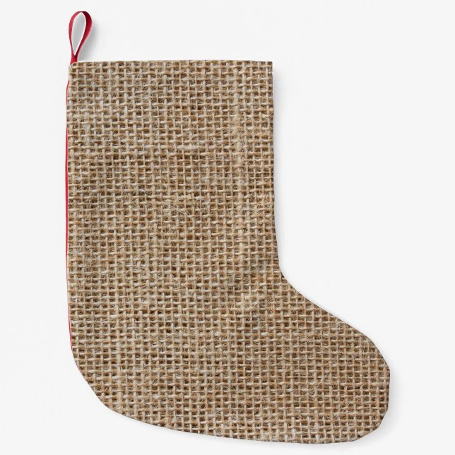 Raw linen texture small christmas stocking (Front)