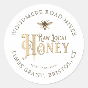 Raw Local Honey Custom Label with Bee on White