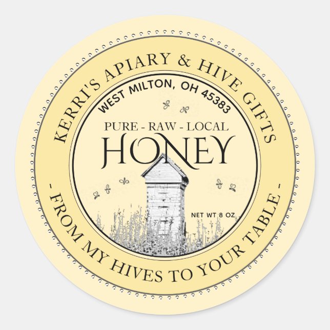 Raw Local Honey From My Hives to Your Table Classic Round Sticker (Front)