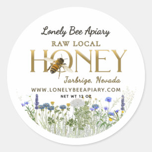 Raw Local Honey Wildflowers Flying Bee Sticker    