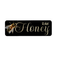 Raw Local Honey with Life-size Honeybee Gold Black